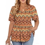 WellSize Plus Size Women Tops Casual V Neck Blouses Summer Short Sleeve ...