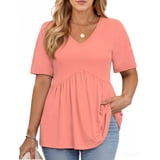 WellSize Plus Size Women Tops Casual V Neck Blouses Summer Short Sleeve ...