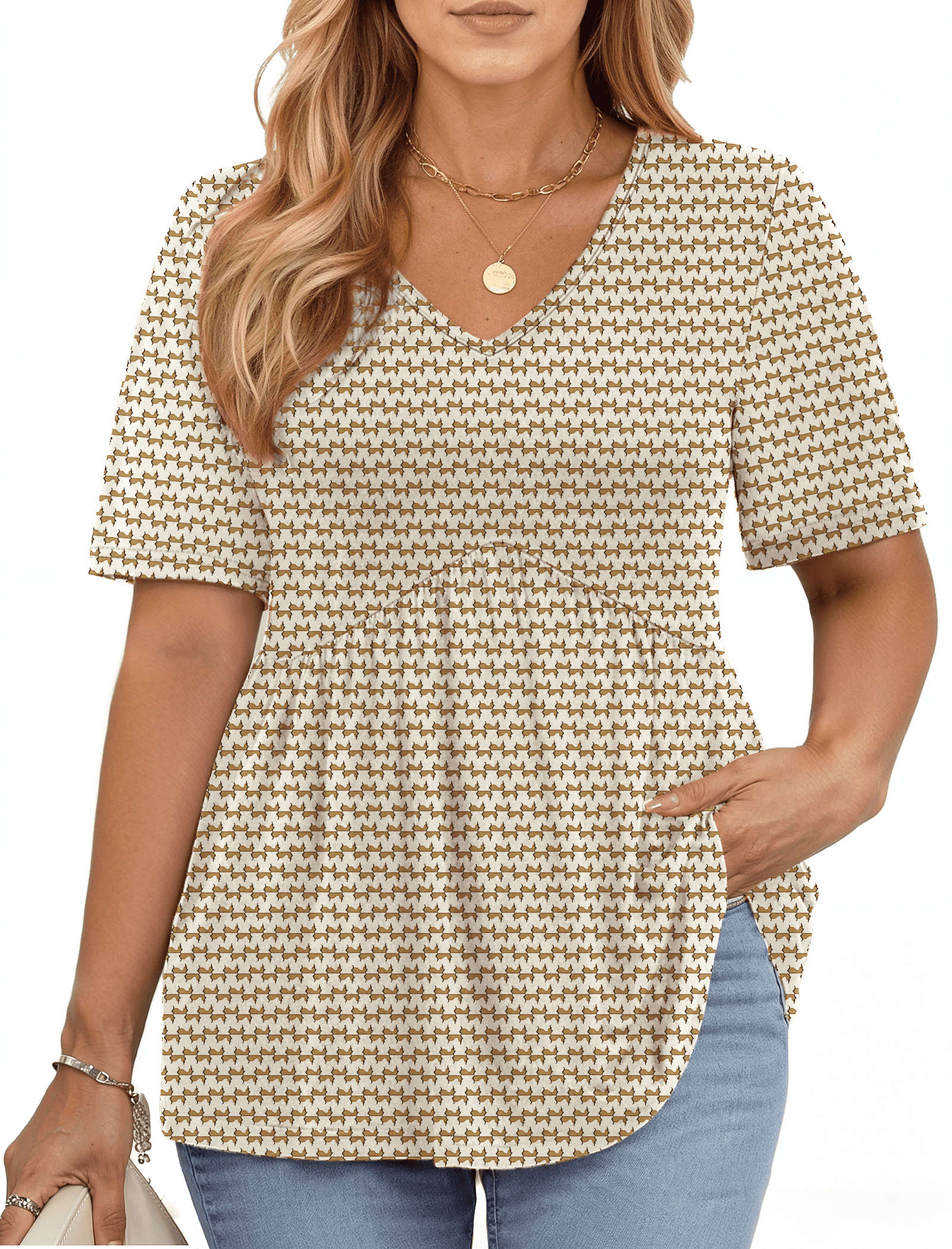 WellSize Plus Size Women Tops Casual V Neck Blouses Summer Short Sleeve ...