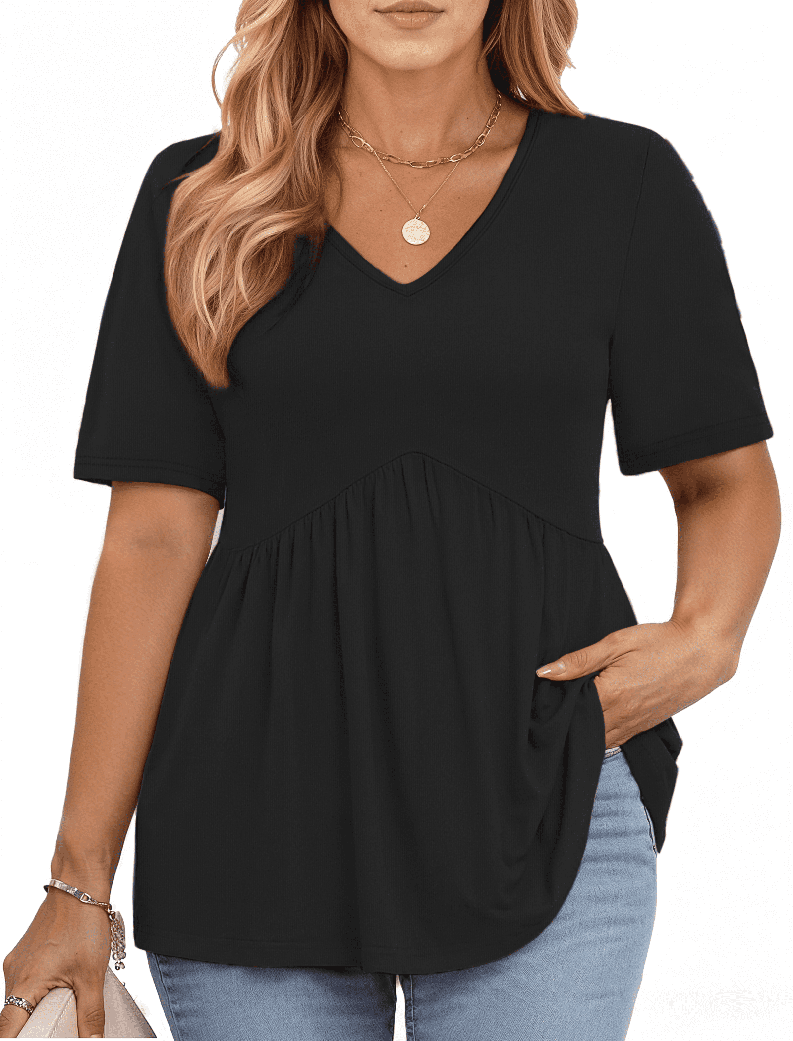 WellSize Plus Size Women Tops Casual V Neck Blouses Summer Short Sleeve ...