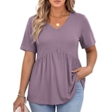 WellSize Plus Size Women Tops Casual V Neck Blouses Summer Short Sleeve ...