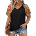 thumbnail image 1 of WellSize Plus Size T Shirts for Women Color Block Short Sleeve Tunic Tops Casual V Neck Summer Blouses, 1 of 8
