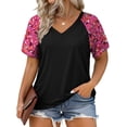 thumbnail image 1 of WellSize Plus Size T Shirts for Women Color Block Short Sleeve Tunic Tops Casual V Neck Summer Blouses, 1 of 7