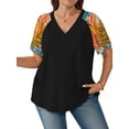 thumbnail image 1 of WellSize Plus Size Womens T Shirts Color Block V Neck Tops Casual Summer Short Sleeve Tunic Blouses, 1 of 8