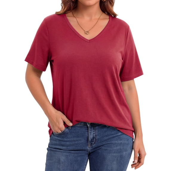 WellSize Plus Size Womens T Shirts V Neck Tunic Tops for Women Summer Short Sleeve Shirts Basic Tops