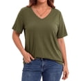 thumbnail image 1 of WellSize Plus Size Womens T Shirts V Neck Tunic Tops for Women Summer Short Sleeve Shirts Basic Tops, 1 of 8