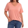 thumbnail image 1 of WellSize Plus Size Womens T Shirts V Neck Tunic Tops for Women Summer Short Sleeve Shirts Basic Tops, 1 of 8