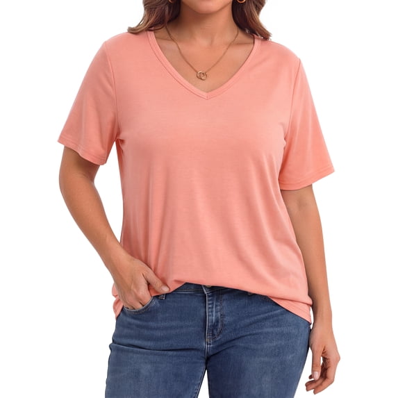 WellSize Plus Size Womens T Shirts V Neck Tunic Tops for Women Summer Short Sleeve Shirts Basic Tops