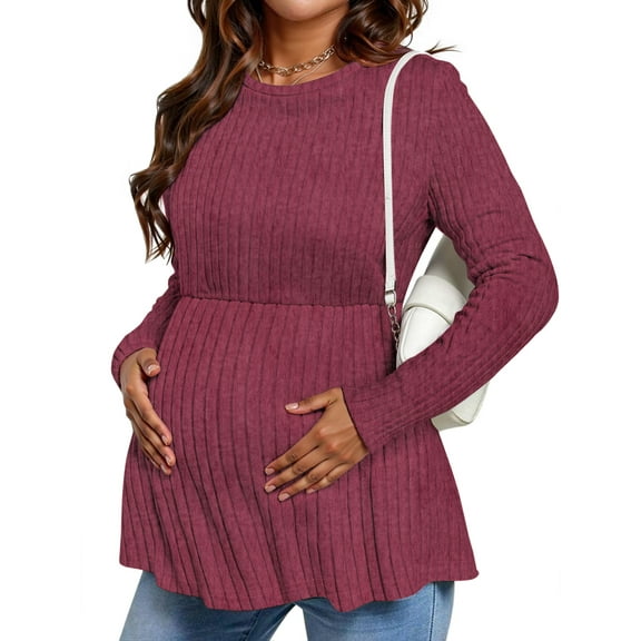 WellSize Women Maternity Tops Casual Tunic Fall Shirts Crew Neck Long Sleeve Pregnancy Clothes