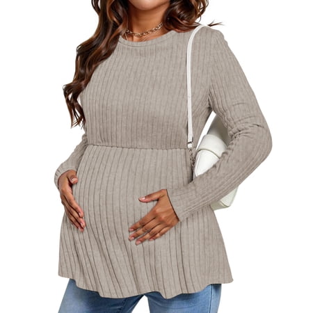 WellSize Women Maternity Tops Casual Tunic Fall Shirts Crew Neck Long Sleeve Pregnancy Clothes
