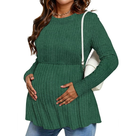 WellSize Women Maternity Tops Casual Tunic Fall Shirts Crew Neck Long Sleeve Pregnancy Clothes