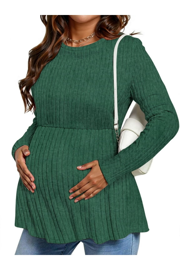 Women Maternity Tops Casual Tunic Fall Shirts Crew Neck Long Sleeve Pregnancy Clothes