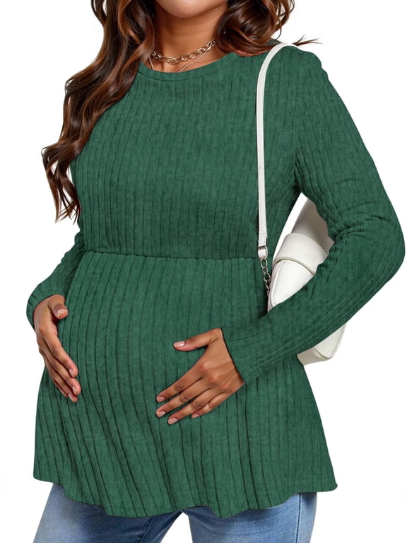 Women Maternity Tops Casual Tunic Fall Shirts Crew Neck Long Sleeve Pregnancy Clothes