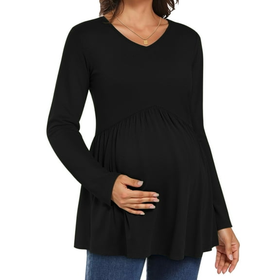 WellSize Women Maternity blouses Casual Fall Tunic Tops V Neck Long Sleeve Shirts Winter Pregnancy Clothes