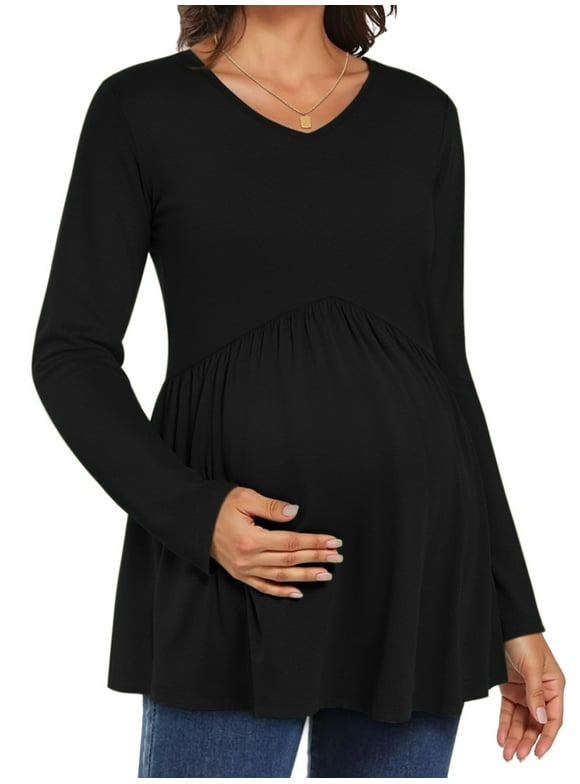 Women Maternity blouses Casual Fall Tunic Tops V Neck Long Sleeve Shirts Winter Pregnancy Clothes