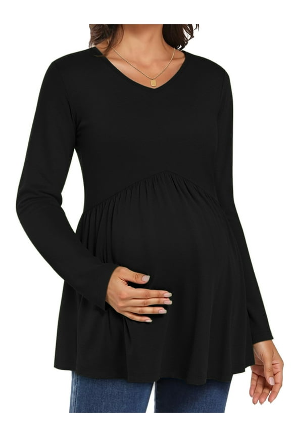 Women Maternity blouses Casual Fall Tunic Tops V Neck Long Sleeve Shirts Winter Pregnancy Clothes