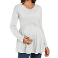 thumbnail image 1 of WellSize Women Maternity blouses Casual Fall Tunic Tops V Neck Long Sleeve Shirts Winter Pregnancy Clothes, 1 of 7