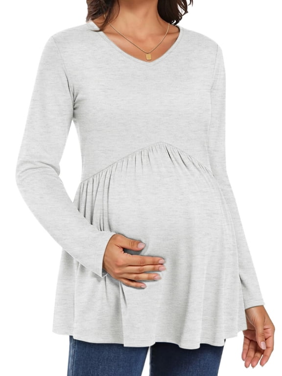 Women Maternity blouses Casual Fall Tunic Tops V Neck Long Sleeve Shirts Winter Pregnancy Clothes