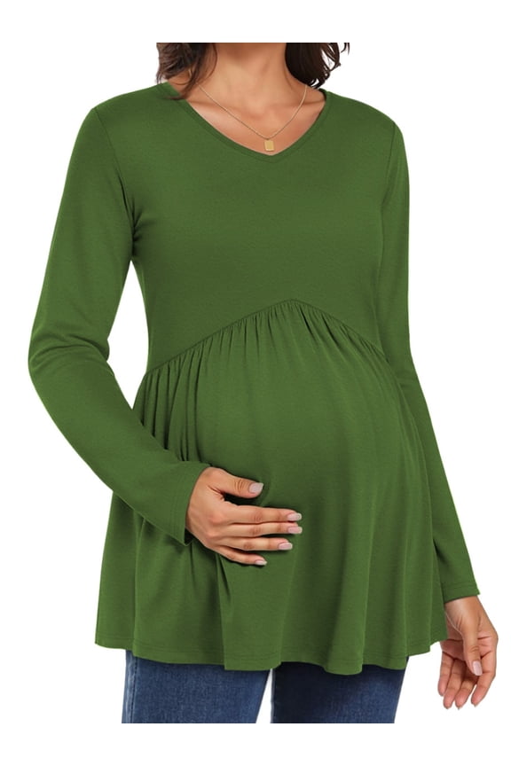Women Maternity blouses Casual Fall Tunic Tops V Neck Long Sleeve Shirts Winter Pregnancy Clothes
