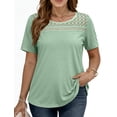 thumbnail image 1 of WellSize Women Plus Size Blouses Dressy Lace Crew Neck Tops Casual Short Sleeve Summer Shirts, 1 of 7