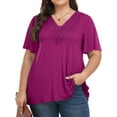 thumbnail image 1 of WellSize Women Plus Size Tops Dressy Lace V Neck Shirts Casaul Short Sleeve Tunic Blouses, 1 of 8