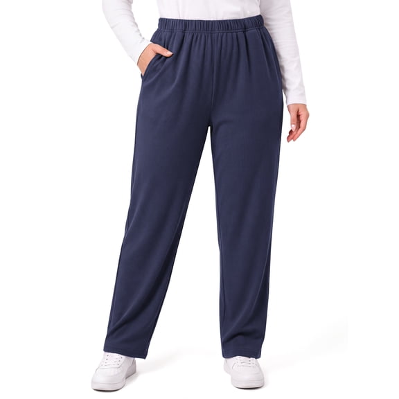 WellSize Womens Plus Size Stretch Knit Pants Elastic Waist Tapered Pull On Pants Casual Lounge Pants with Pockets