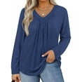 thumbnail image 1 of WellSize Womens Plus Size Tops Casual Pleated V Neck Fall Blouse Tunic Long Sleeve Shirts, 1 of 8