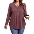 thumbnail image 1 of WellSize Womens Plus Size Tops Casual Pleated V Neck Fall Blouse Tunic Long Sleeve Shirts, 1 of 7