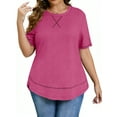 thumbnail image 1 of WellSize Womens Plus size Tops Curved Hem Summer Short Sleeve Shirts Loose Casual Tunic Tee, 1 of 8