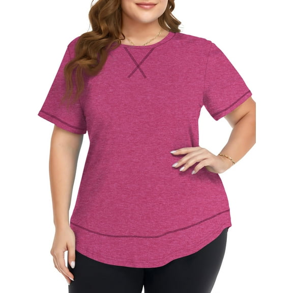 WellSize Womens Plus size Tops Curved Hem Summer Short Sleeve Shirts Loose Casual Tunic Tee