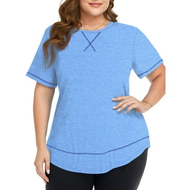 WellSize Womens Plus size Tops Curved Hem Summer Short Sleeve Shirts Loose Casual Tunic Tee