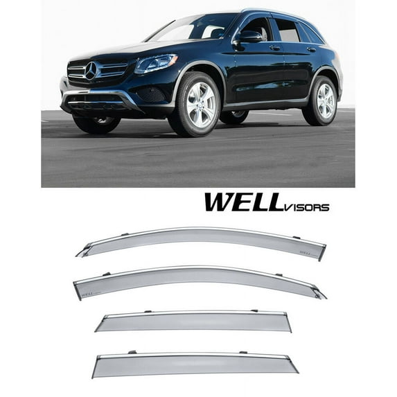 WellVisors Replacement for 2016-Present Mercedes Benz X253 GLC-Class Clip-ON Chrome Trim Smoke Tinted Side Rain Guard Window Visors Deflectors 3-847MB020