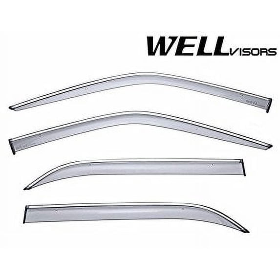 WellVisors Side Window Wind Deflector Visors - Mercedes Benz S Class W140 LWB S320 S500 1992 1993 1994 1995 1996 1997 1998 1999 with Chrome Trim