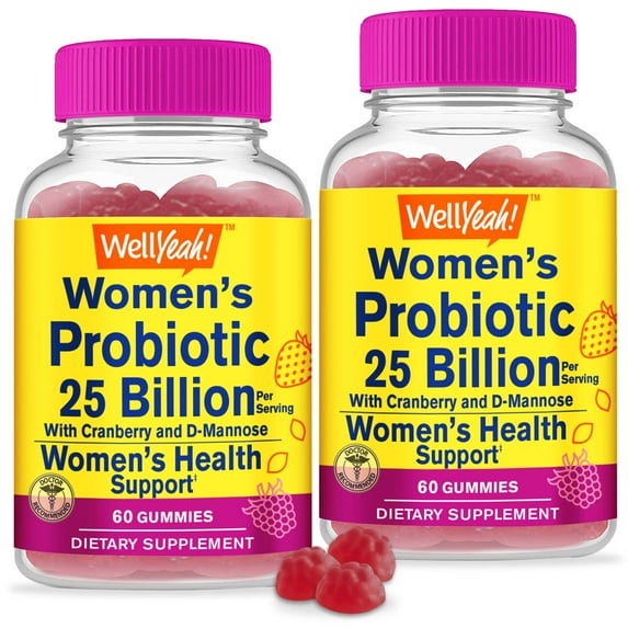 WellYeah 25 Billion Probiotics for Women Cranberry and D-Mannose Gummies (2 Pack) - Vaginal and Gut Health, Digestive Support, and Feminine Health - Womens Probiotic with 12 Strains - 60 Gummies