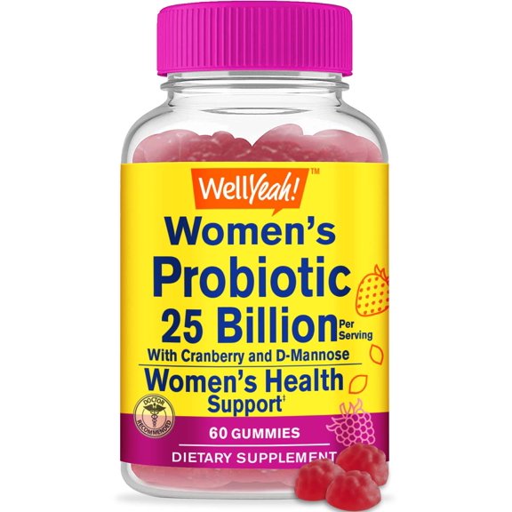 WellYeah 25 Billion Probiotics for Women with Cranberry and D-Mannose Gummies - Vaginal Health, Digestive Support, Gut Health, and Feminine Health - Womens Probiotic with 12 Strains - 60 Gummies
