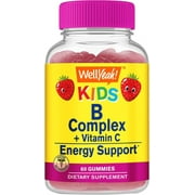 WellYeah B Complex Gummies for Kids - with Vitamin C, Niacin, Vitamin B6, Folic Acid, Vitamin B12, Biotin & Pantothenic Acid - 2 Month Supply - Strawberry Flavor - Gluten Free - 60 Gummies Supplement