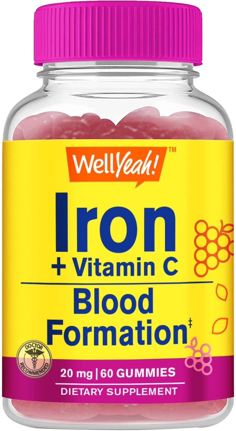 WellYeah Iron Gummies With Vitamin C Anemia and Cellular Energy Support, Promotes Red Blood