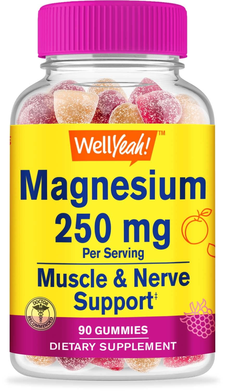WellYeah Magnesium Citrate Gummies 250mg - Highly Absorbable Stress Relief, and Sleep Support Chewable Supplement, Gluten-Free, Non-GMO - Natural Fruit Flavors - 90 Gummies…