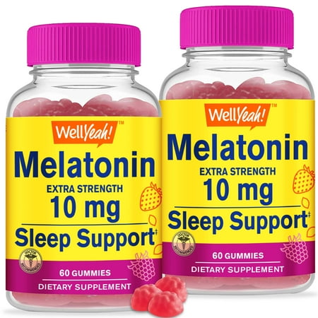 WellYeah Melatonin 10mg Gummies (2 Pack) - 2 Month Supply - Berry Flavor, Drug-Free Gummy Supplement - Gluten and Gelatin Free, Vegetarian - 60