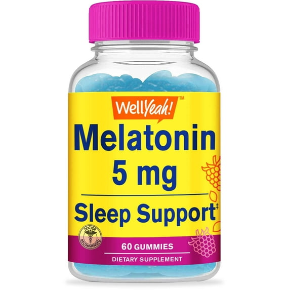 WellYeah Melatonin Gummies 5 mg - Natural Raspberry Flavor - Drug-Free Gummy Supplement - Gluten Free and Gelatin Free, Vegetarian - 60 Gummies