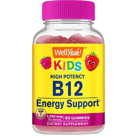 WellYeah Vitamin B12 Gummies for Kids - Boost Energy, Improve Brain Function, and Strengthen Immune System - Non-GMO, Gluten-Free - Great Tasting Berry Flavor - Easy to Chew - 60 Gummies