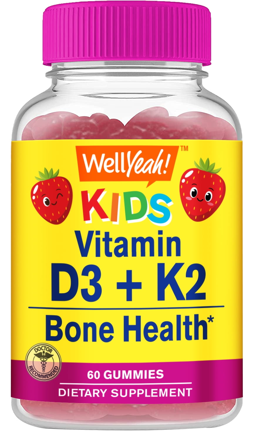 WellYeah Kids D3 + K2 Vitamin Gummies Bone, Muscle Support, Natural Flavor, Gluten & GMO Free