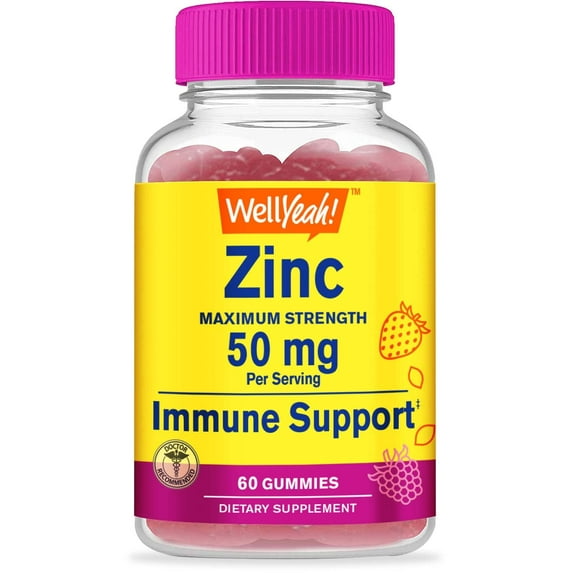 WellYeah Zinc Gummies 50 mg - Supports Healthy Immune Function and Antioxidant Health - Natural Berry Flavor - Gluten-Free, GMO-Free - Chewable Gummy Dietary Supplement - 60 Gummies