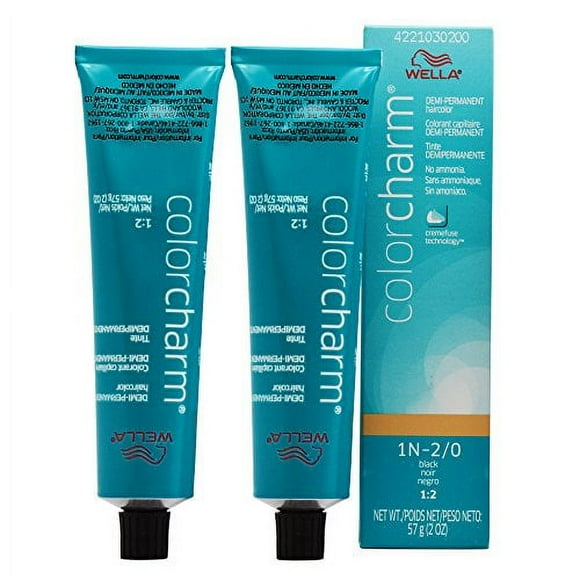 Wella COLOR CHARM, HAIR COLOR Demi-Permanent Haircolor 1N Black "Pack of 2"