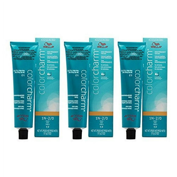 Wella COLOR CHARM, HAIR COLOR Demi-Permanent Haircolor 1N Black "Pack of 3"