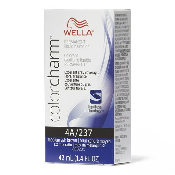 Wella COLOR CHARM, HAIR COLOR Permanent Liquid Haircolor, 4A/237 Medium Ash Brown, 1.4 Oz.