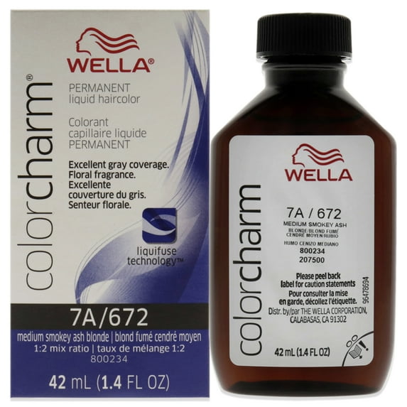 Wella Color Charm Liquid Permanent Hair Color, 7A/672 Medium Smokey Ash Blonde, 1.4 oz