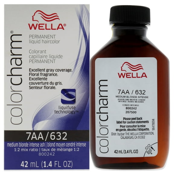 Wella Color Charm Permanent Liquid Haircolor - 7AA 632 Medium Blonde Intense Ash , 1.4 oz Hair Color