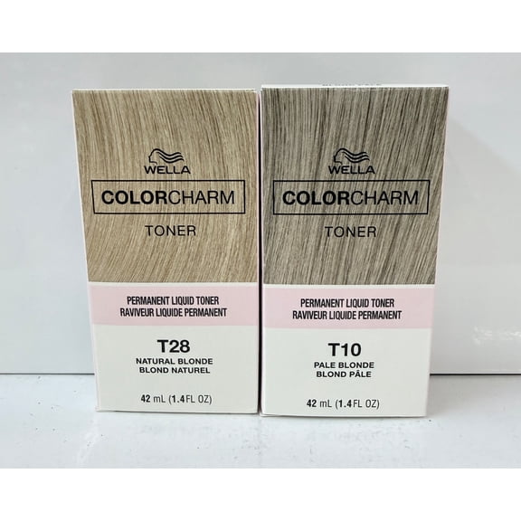 Wella Color Charm Permanent Liquid Toner - T10 Pale Blonde & T28 Natural Blonde Hair Toner- 1.4 fl oz each - Duo Combo