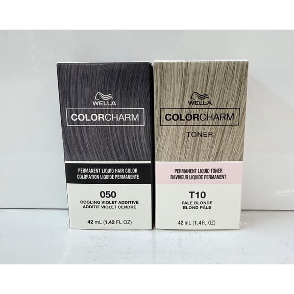 Wella Color Charm Permanent Liquid Toners - T10 Pale Blonde with   Permanent Liquid 050 Cooling Violet Additive - 1.4 fl oz each